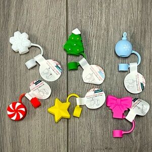NWT Target Bullseye Playground Holiday Tumbler Straw Toppers, Full Set of 6